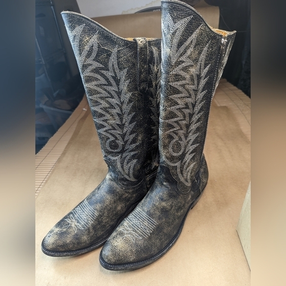 Old Gringo Boots men's size 10.5D black distressed crackle leather side zip West - Picture 1 of 11